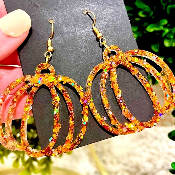 Acrylic Pumpkin Earrings - Picture 1 of 9